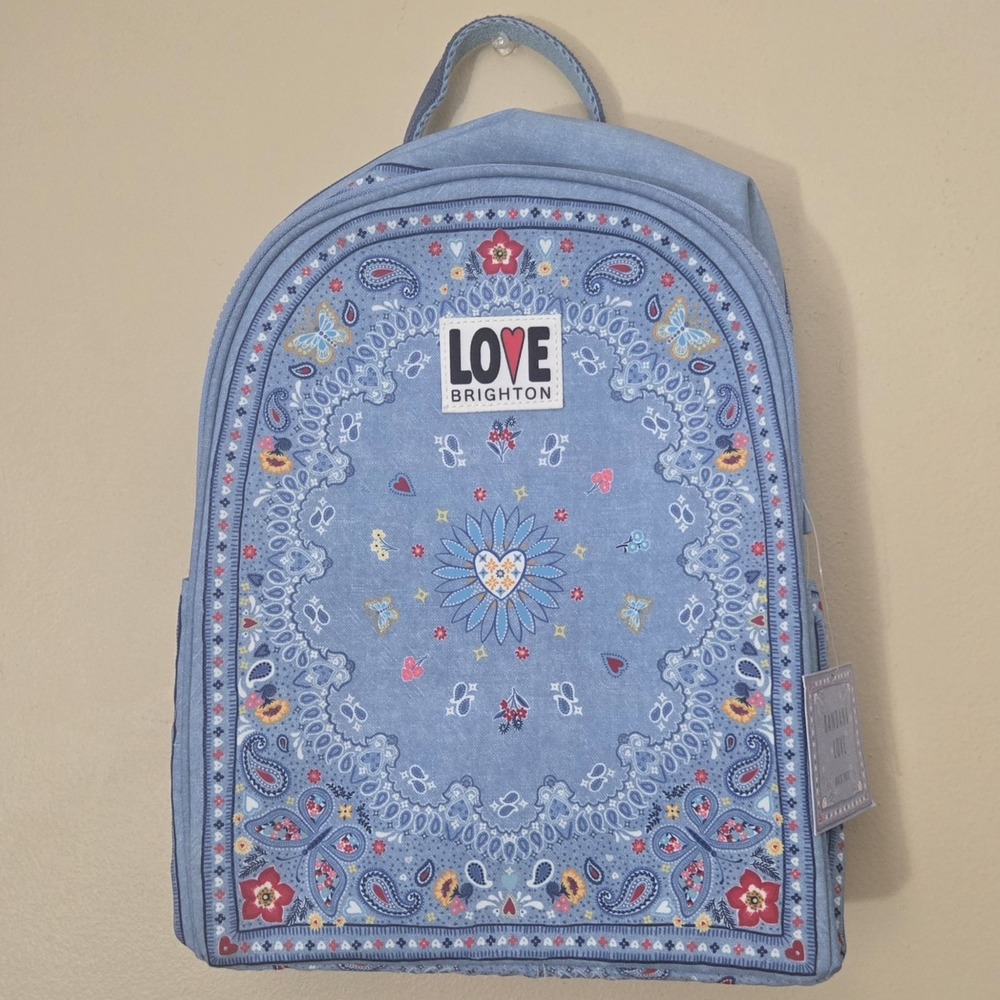 NWT Brighton Bandana Love Backpack Blue Paisley Floral Butterfly Canvas Mini Bag